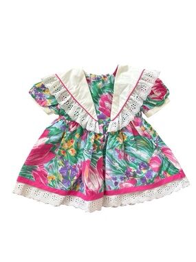 VTG 90s Floral + lace  Dress 80s by Little Star USA made